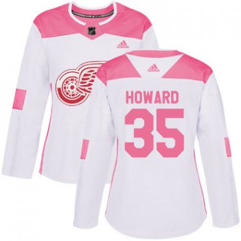 Adidas Detroit Red Wings #35 Jimmy Howard White Pink Authentic Fashion Women's Stitched NHL Jersey