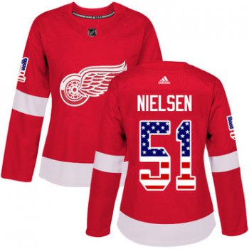 Adidas Detroit Red Wings #51 Frans Nielsen Red Home Authentic USA Flag Women's Stitched NHL Jersey