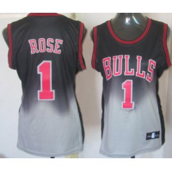 Chicago Bulls #1 Derrick Rose Black/Gray Fadeaway Fashion Womens Jersey