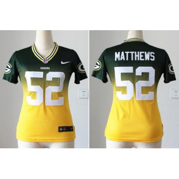 Nike Green Bay Packers #52 Clay Matthews Green/Yellow Fadeaway Womens Jersey