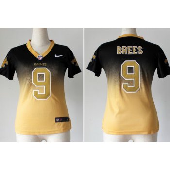 Nike New Orleans Saints #9 Drew Brees Black/Gold Fadeaway Womens Jersey