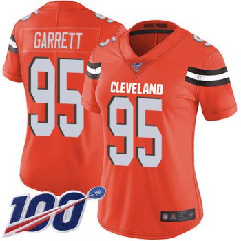Nike Browns #95 Myles Garrett Orange Alternate Women's Stitched NFL 100th Season Vapor Limited Jersey