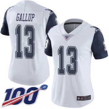 Nike Cowboys #13 Michael Gallup White Women's Stitched NFL Limited Rush 100th Season Jersey