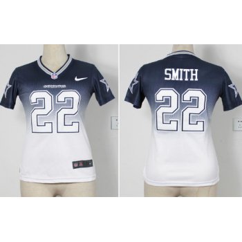 Nike Dallas Cowboys #22 Emmitt Smith Blue/White Fadeaway Womens Jersey
