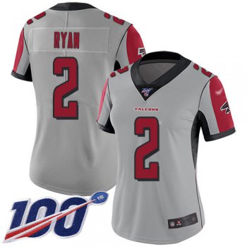 Nike Falcons #2 Matt Ryan Silver Women's Stitched NFL Limited Inverted Legend 100th Season Jersey
