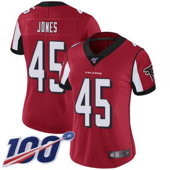 Nike Falcons #45 Deion Jones Red Team Color Women's Stitched NFL 100th Season Vapor Limited Jersey