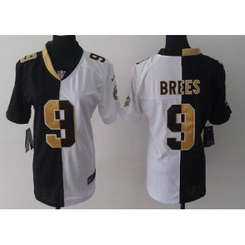Nike New Orleans Saints #9 Drew Brees Black/White Two Tone Womens Jersey