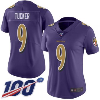 Nike Ravens #9 Justin Tucker Purple Women's Stitched NFL Limited Rush 100th Season Jersey