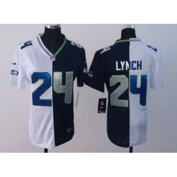 Nike Seattle Seahawks #24 Marshawn Lynch White/Navy Blue Two Tone Womens Jersey