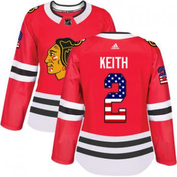 Adidas Chicago Blackhawks #2 Duncan Keith Red Home Authentic USA Flag Women's Stitched NHL Jersey