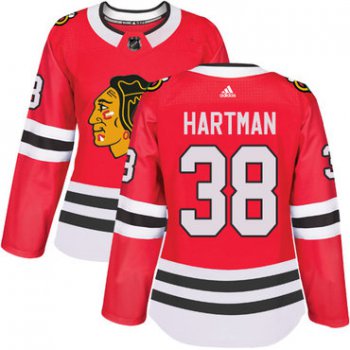 Adidas Chicago Blackhawks #38 Ryan Hartman Red Home Authentic Women's Stitched NHL Jersey