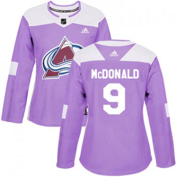 Adidas Colorado Avalanche #9 Lanny McDonald Purple Authentic Fights Cancer Women's Stitched NHL Jersey