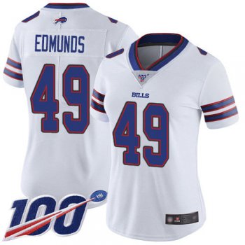 Nike Bills #49 Tremaine Edmunds White Women's Stitched NFL 100th Season Vapor Limited Jersey