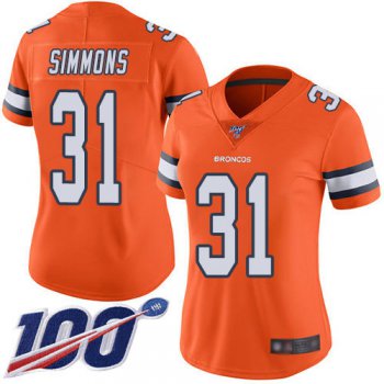 Nike Broncos #31 Justin Simmons Orange Women's Stitched NFL Limited Rush 100th Season Jersey