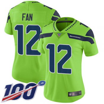 Nike Seahawks #12 Fan Green Women's Stitched NFL Limited Rush 100th Season Jersey