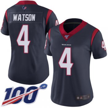 Nike Texans #4 Deshaun Watson Navy Blue Team Color Women's Stitched NFL 100th Season Vapor Limited Jersey