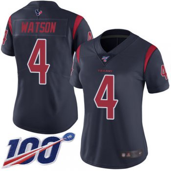 Nike Texans #4 Deshaun Watson Navy Blue Women's Stitched NFL Limited Rush 100th Season Jersey
