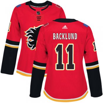 Adidas Calgary Flames #11 Mikael Backlund Red Home Authentic Women's Stitched NHL Jersey