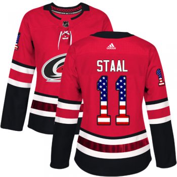 Adidas Carolina Hurricanes #11 Jordan Staal Red Home Authentic USA Flag Women's Stitched NHL Jersey