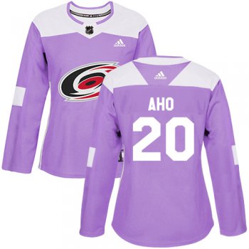 Adidas Carolina Hurricanes #20 Sebastian Aho Purple Authentic Fights Cancer Women's Stitched NHL Jersey