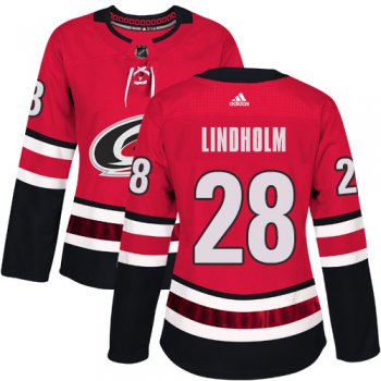 Adidas Carolina Hurricanes #28 Elias Lindholm Red Home Authentic Women's Stitched NHL Jersey