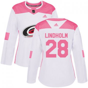 Adidas Carolina Hurricanes #28 Elias Lindholm White Pink Authentic Fashion Women's Stitched NHL Jersey