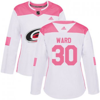 Adidas Carolina Hurricanes #30 Cam Ward White Pink Authentic Fashion Women's Stitched NHL Jersey