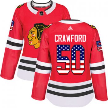 Adidas Chicago Blackhawks #50 Corey Crawford Red Home Authentic USA Flag Women's Stitched NHL Jersey