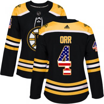 Adidas Boston Bruins #4 Bobby Orr Black Home Authentic USA Flag Women's Stitched NHL Jersey
