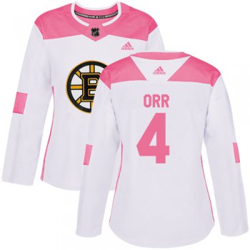 Adidas Boston Bruins #4 Bobby Orr White Pink Authentic Fashion Women's Stitched NHL Jersey
