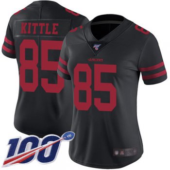 Nike 49ers #85 George Kittle Black Alternate Women's Stitched NFL 100th Season Vapor Limited Jersey
