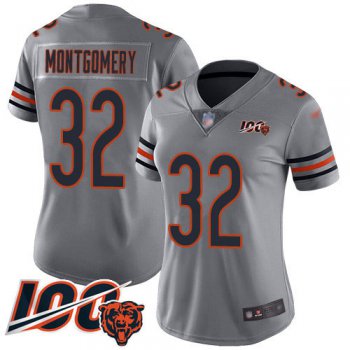Nike Bears #32 David Montgomery Silver Women's Stitched NFL Limited Inverted Legend 100th Season Jersey