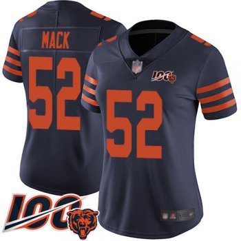 Nike Bears #52 Khalil Mack Navy Blue Alternate Women's Stitched NFL 100th Season Vapor Limited Jersey