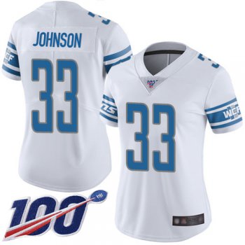 Nike Lions #33 Kerryon Johnson White Women's Stitched NFL 100th Season Vapor Limited Jersey