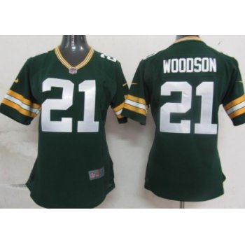 Nike Green Bay Packers #21 Charles Woodson Green Game Womens Jersey