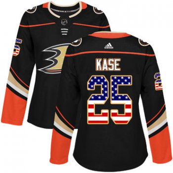 Adidas Anaheim Ducks #25 Ondrej Kase Black Home Authentic USA Flag Women's Stitched NHL Jersey