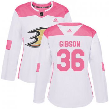Adidas Anaheim Ducks #36 John Gibson White Pink Authentic Fashion Women's Stitched NHL Jersey
