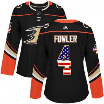 Adidas Anaheim Ducks #4 Cam Fowler Black Home Authentic USA Flag Women's Stitched NHL Jersey