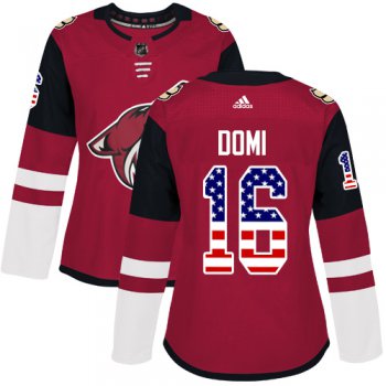 Adidas Arizona Coyotes #16 Max Domi Maroon Home Authentic USA Flag Women's Stitched NHL Jersey