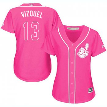 Cleveland Indians #13 Omar Vizquel Pink Fashion Women's Stitched MLB Jersey