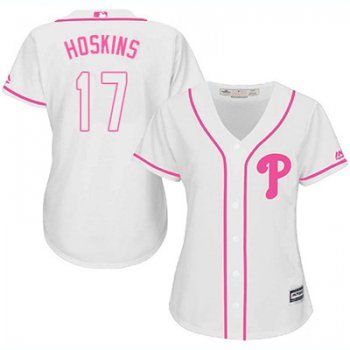 Philadelphia Phillies #17 Rhys Hoskins White Pink Fashion Women's Stitched MLB Jersey