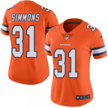 Women's Nike Denver Broncos #31 Justin Simmons Orange Stitched NFL Limited Rush Jersey
