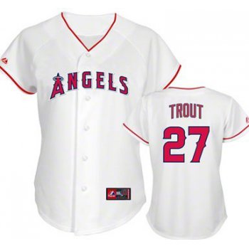 LA Angels of Anaheim #27 Mike Trout White With Red Womens Jersey