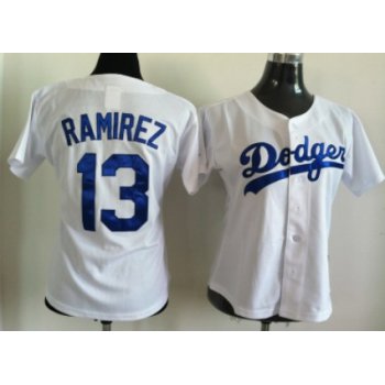 Los Angeles Dodgers #13 Hanley Ramirez White Womens Jersey