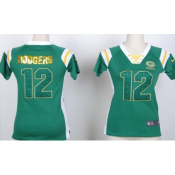Nike Green Bay Packers #12 Aaron Rodgers Drilling Sequins Green Womens Jersey