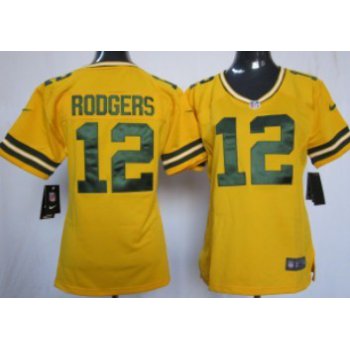 Nike Green Bay Packers #12 Aaron Rodgers Yellow Game Womens Jersey