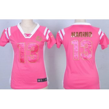 Nike Miami Dolphins #13 Dan Marino Drilling Sequins Pink Womens Jersey