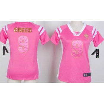 Nike New Orleans Saints #9 Drew Brees Drilling Sequins Pink Womens Jersey