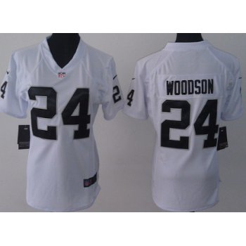 Nike Oakland Raiders #24 Charles Woodson White Game Womens Jersey