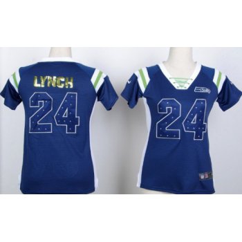Nike Seattle Seahawks #24 Marshawn Lynch Drilling Sequins Blue Womens Jersey